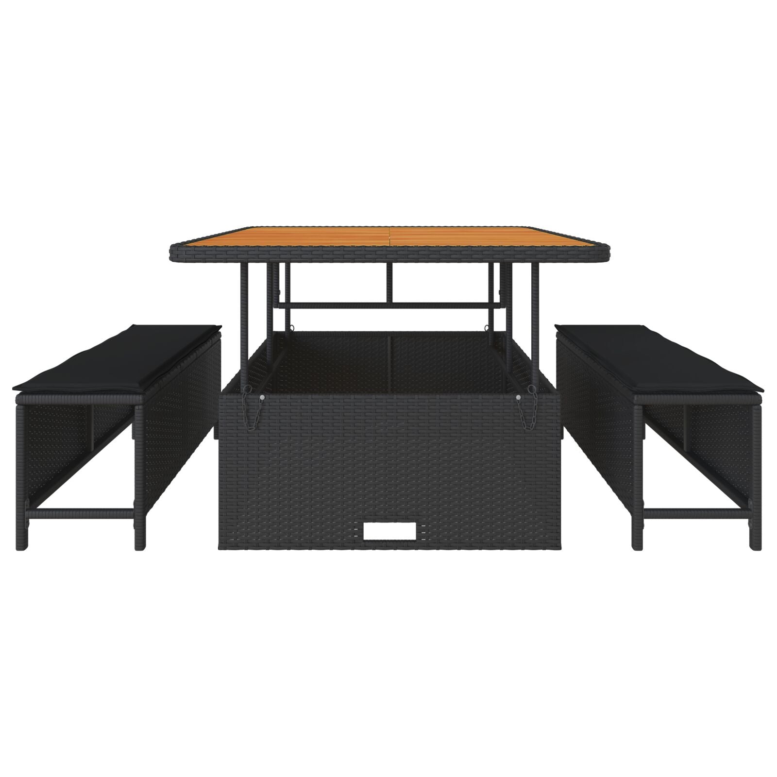 3-Delige Tuin Dinerset Met Kussens Poly Rattan Acacia 100 cm Zwart 2 krukken