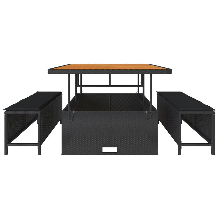 3-Delige Tuin Dinerset Met Kussens Poly Rattan Acacia 100 cm Zwart 2 krukken