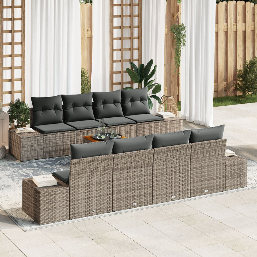 9-Delige Tuinbankset Met Kussens Grijs Poly Rattan Acacia