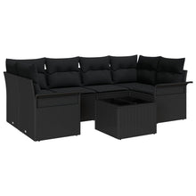 7-Delige Tuin Sofa Set Met Kussens Zwart Poly Rattan