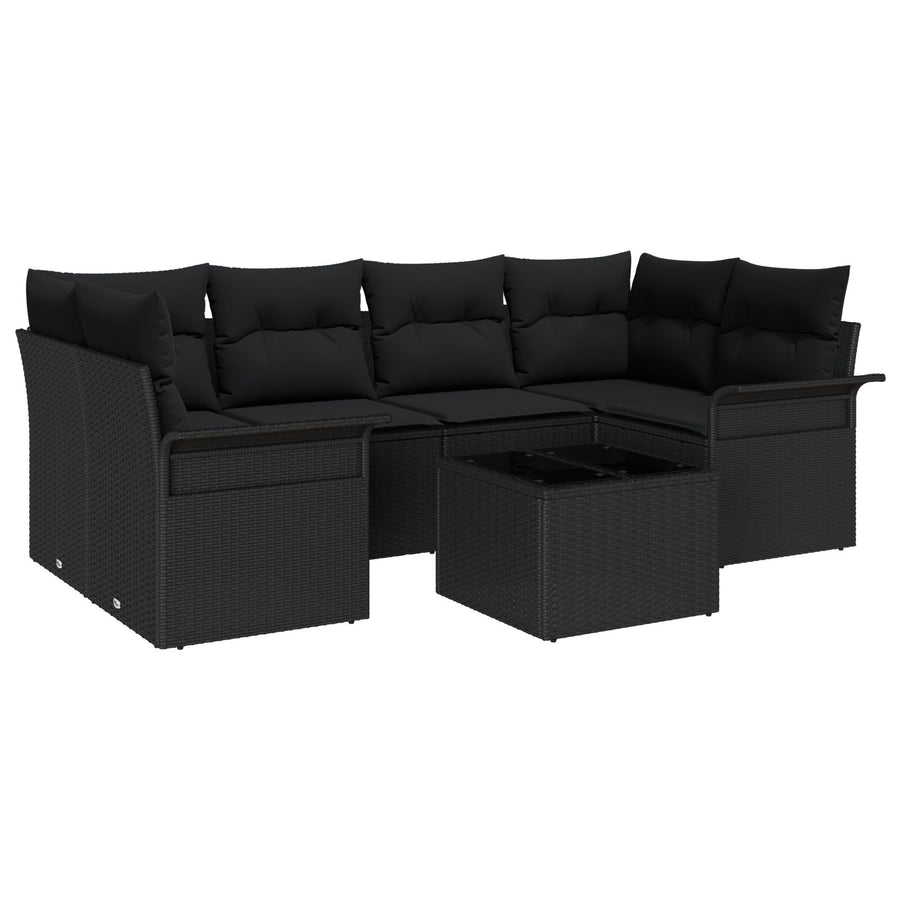 7-Delige Tuin Sofa Set Met Kussens Zwart Poly Rattan