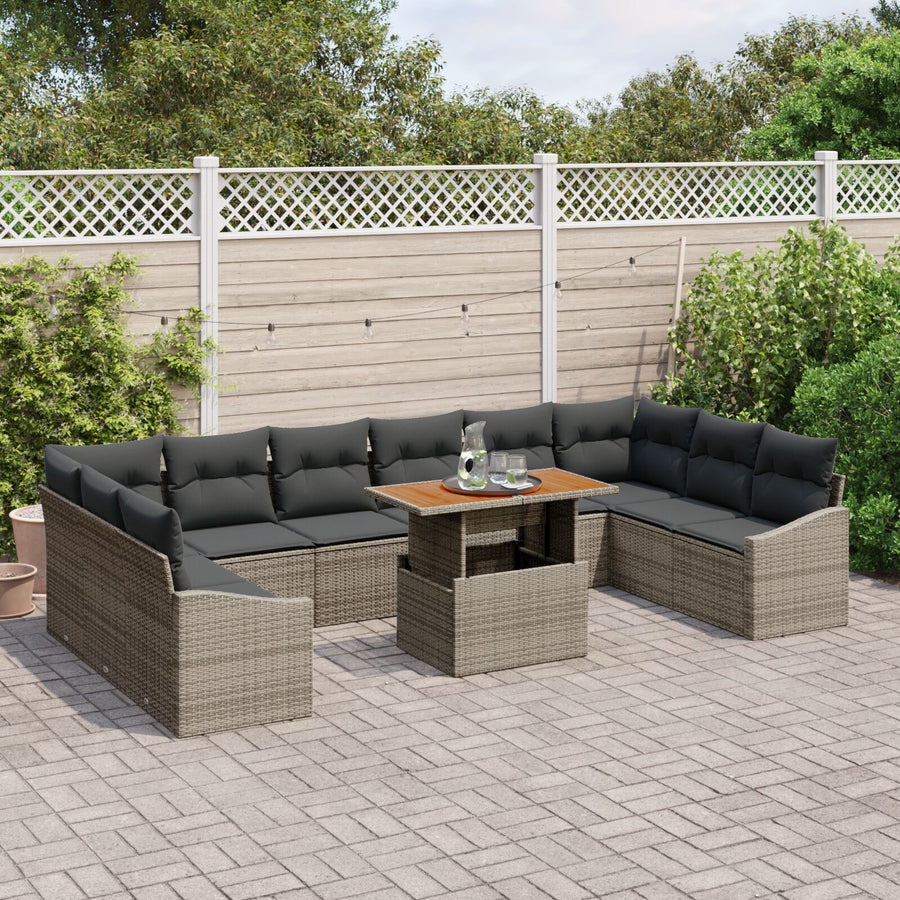 11-Delige Tuinbankset Met Kussens Grijs Poly Rattan