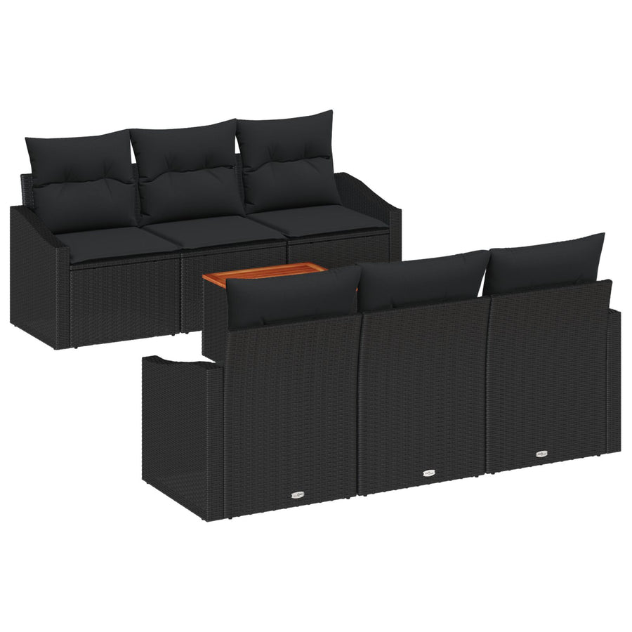 7-Delige Tuinbankset Met Kussens Zwart Poly Rattan Acacia