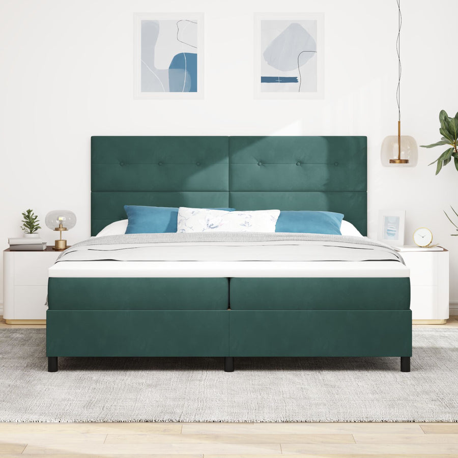 Boxspring Bed Met Matras Donkergroen 200X200 Cm Fluweel Blauw
