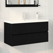 Spoelcabinet Met Ingebouwd Basin Zwart Eiken Bewerkt Hout,  Spoelcabinet Zwart Eiken 90X38,5X45 Cm Bewerkt Hout