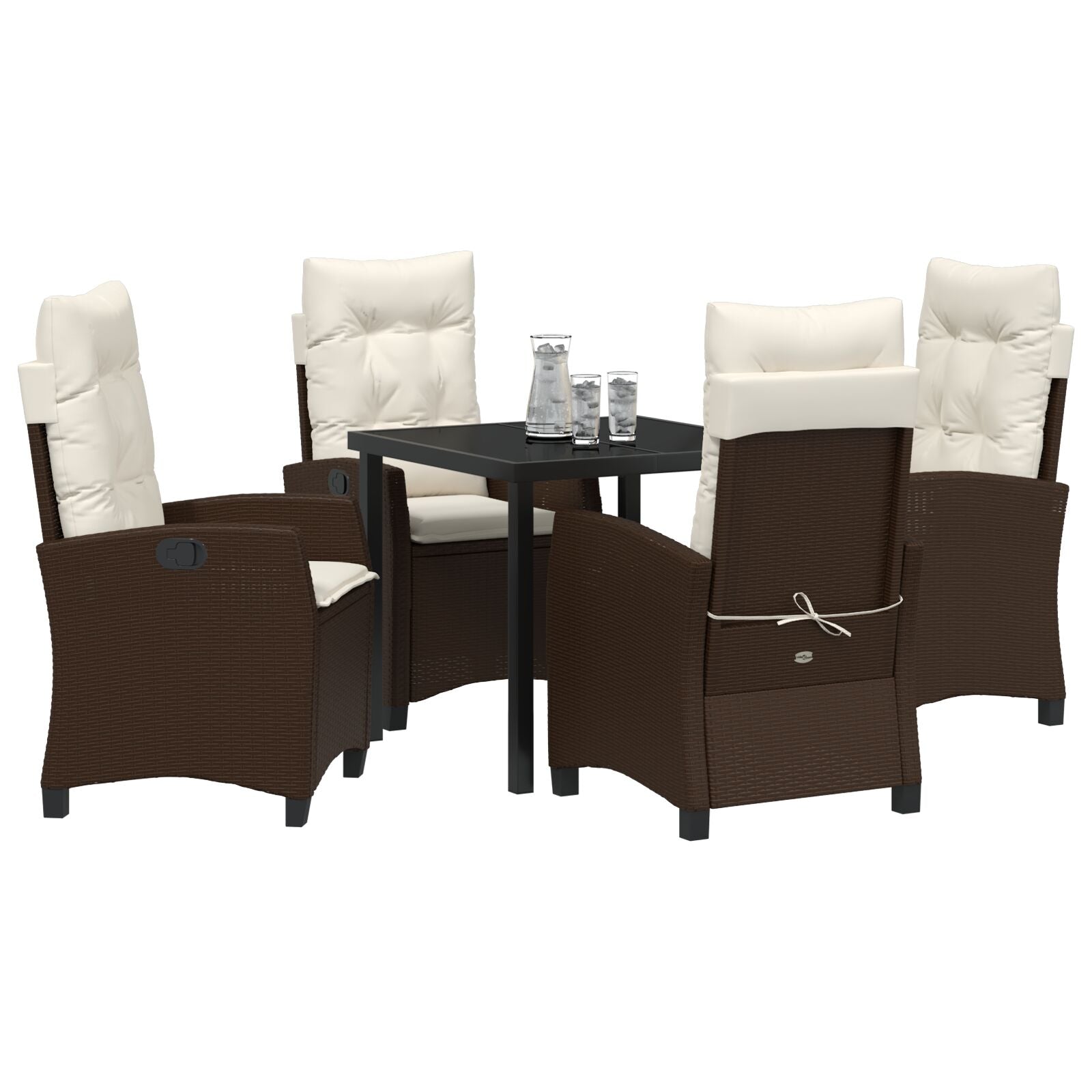 5-Delige Tuin Eettafel Set Met Kussens Bruin Poly Rattan