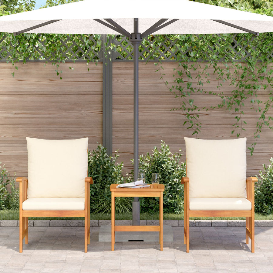 3-Delige Tuin Lounge Set Met Kussens Van Massief Acaciahout Crème wit 2 fauteuils + tafel