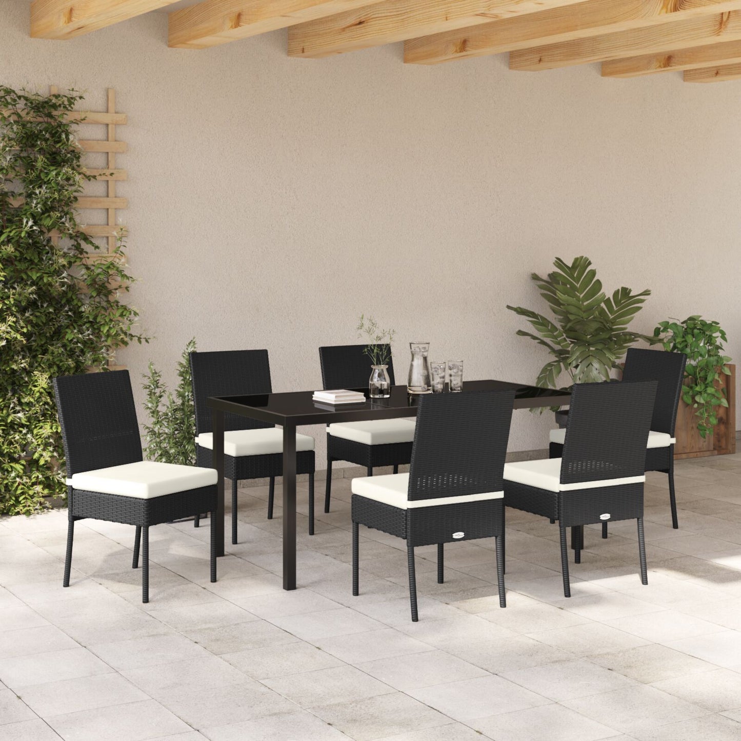 7-Delige Tuin Eetset Zwart Poly Rattan