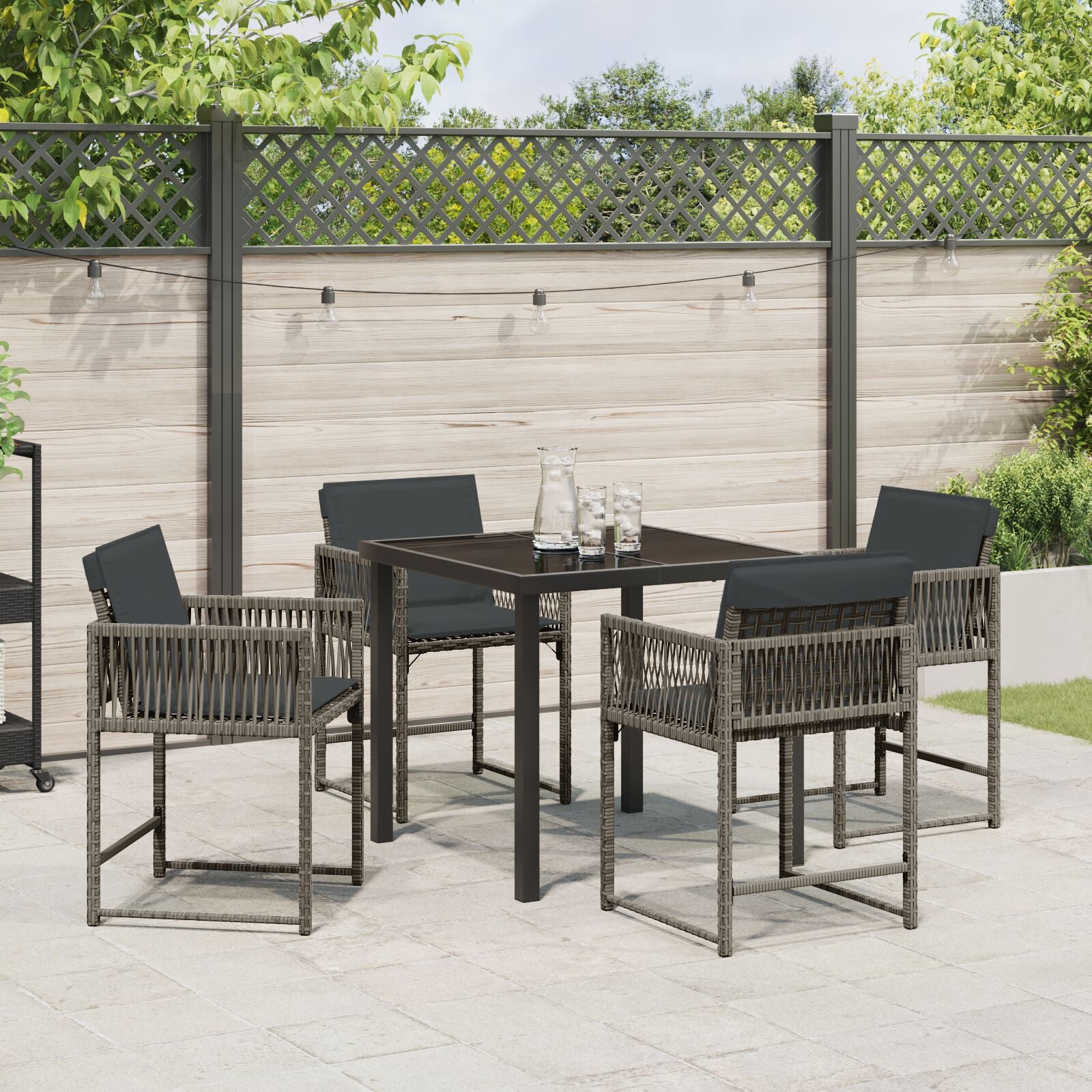 5-Delige Tuinset Met Kussens Grijs Poly Riet