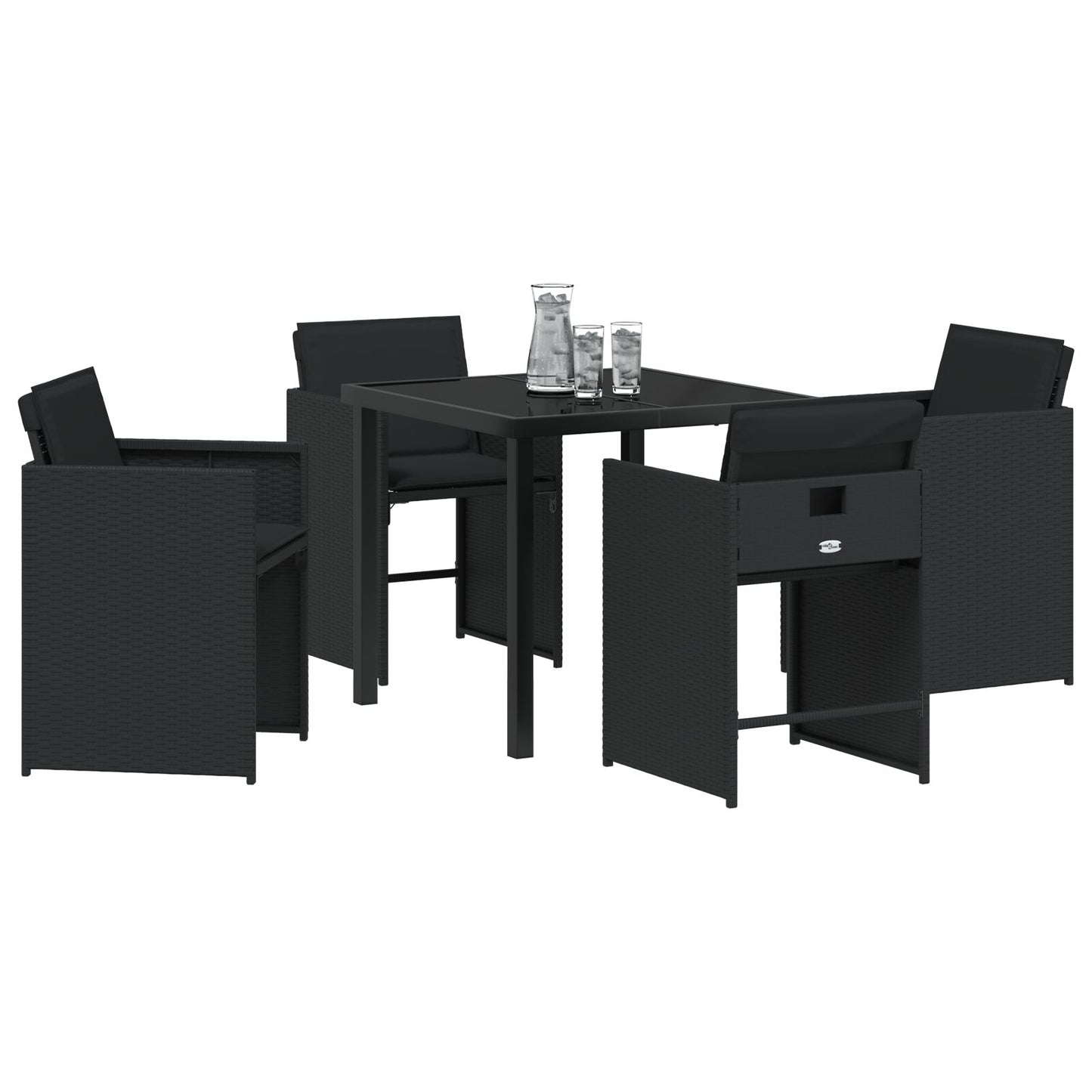 5-Delige Tuin Eetset Met Kussens Zwart Poly Rattan