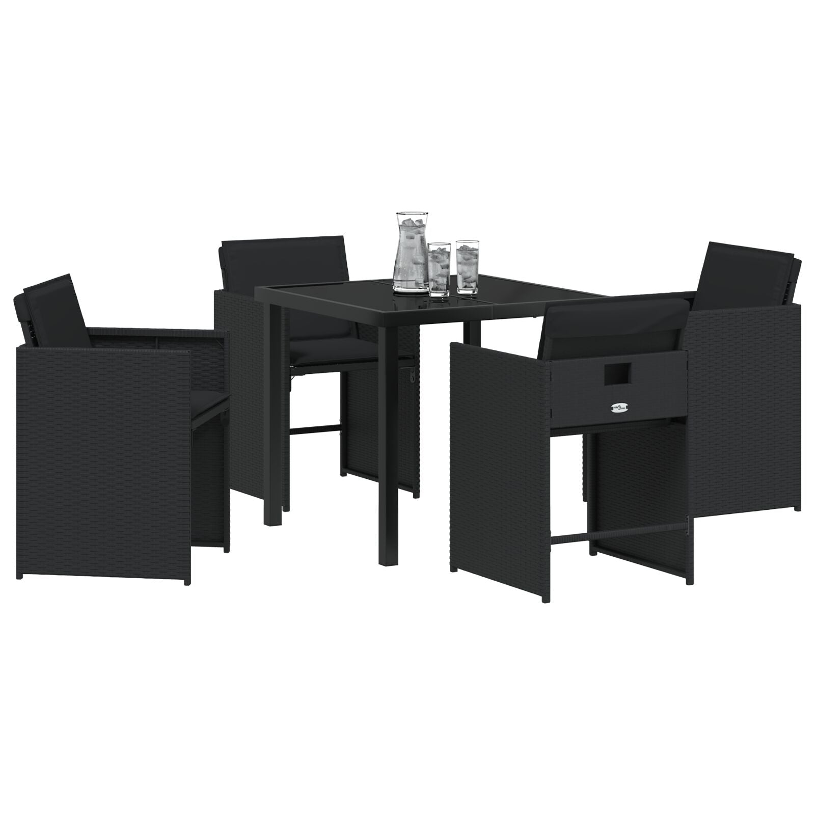 5-Delige Tuin Eetset Met Kussens Zwart Poly Rattan