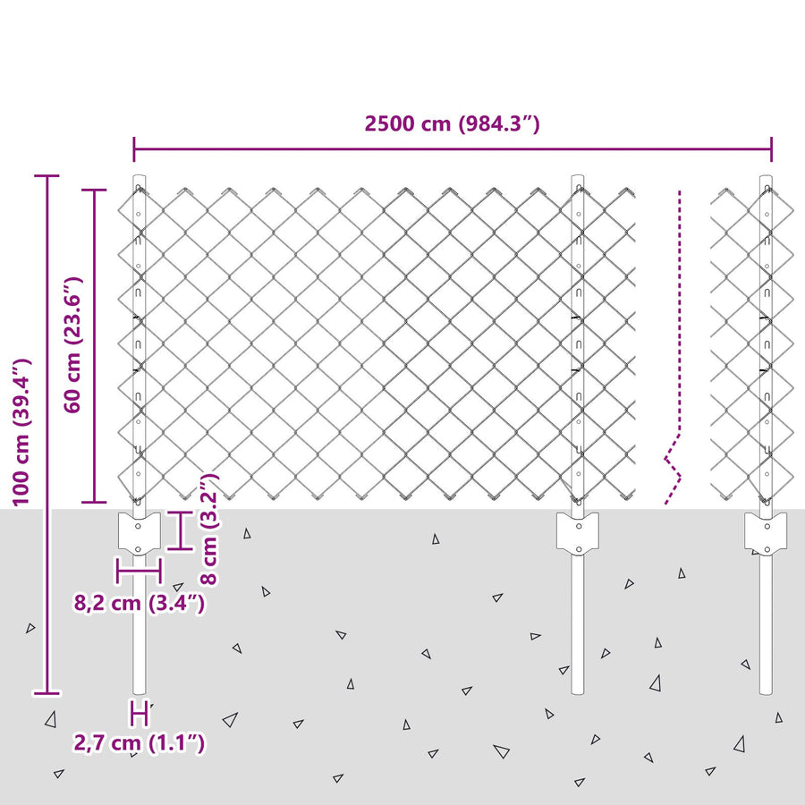 Kettinglink Hek Met 22 U-Palen Zilver 0.6X25 M Staal