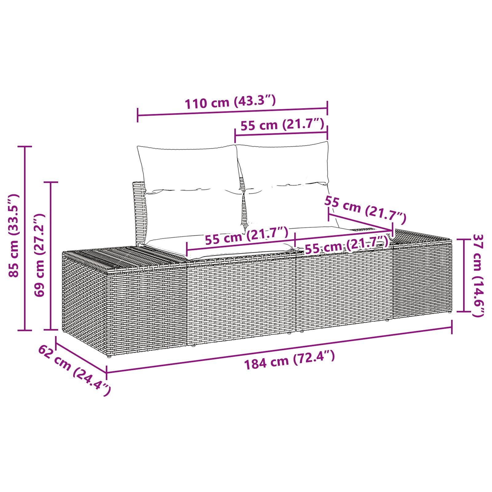 7-Delige Tuinbankset Met Kussen Zwart Poly Rattan