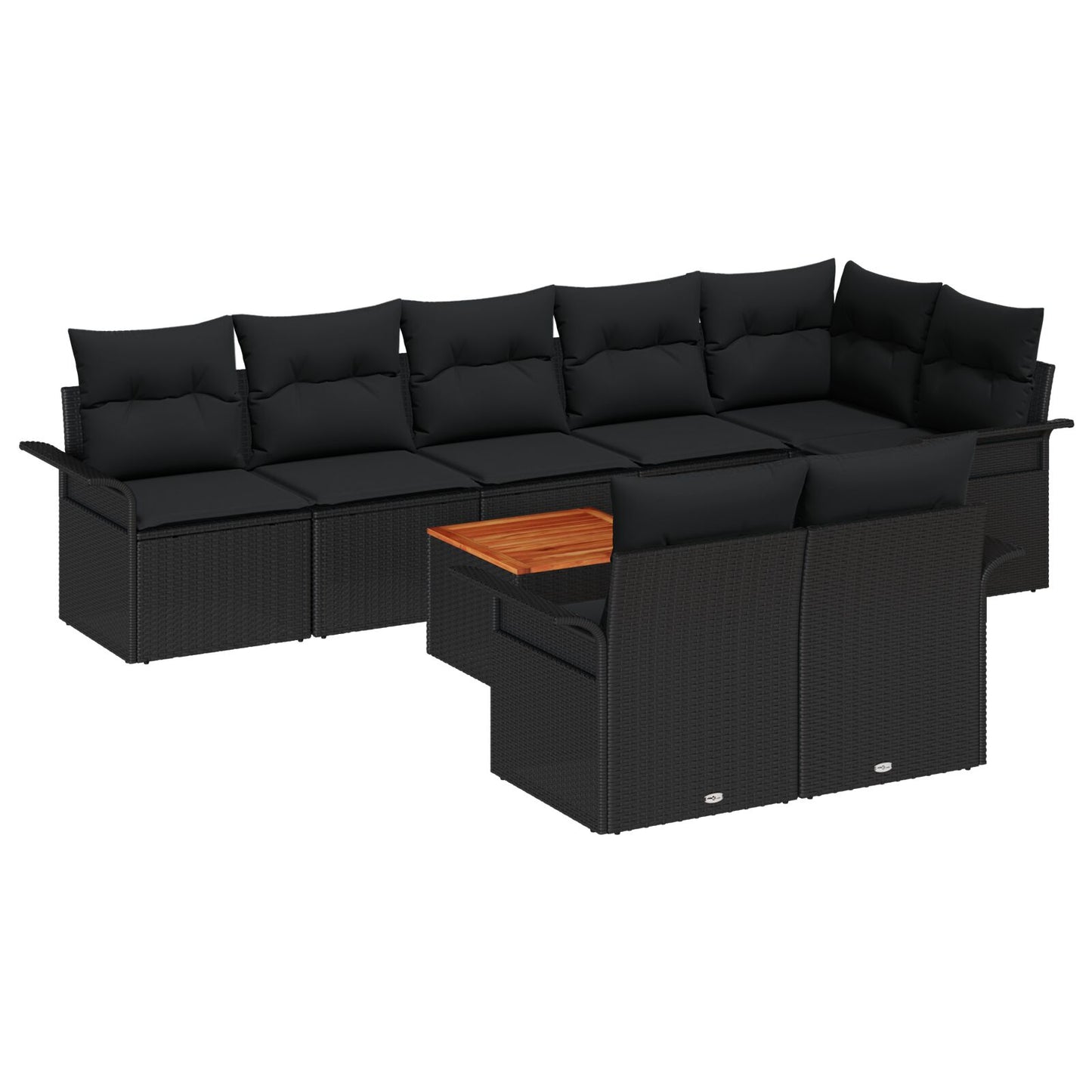 9-Delige Tuin Bankset Met Kussens Zwart Poly Rattan Acacia