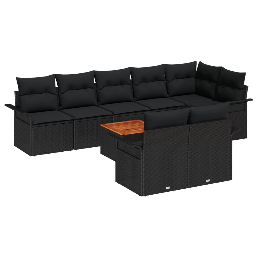 9-Delige Tuin Bankset Met Kussens Zwart Poly Rattan Acacia