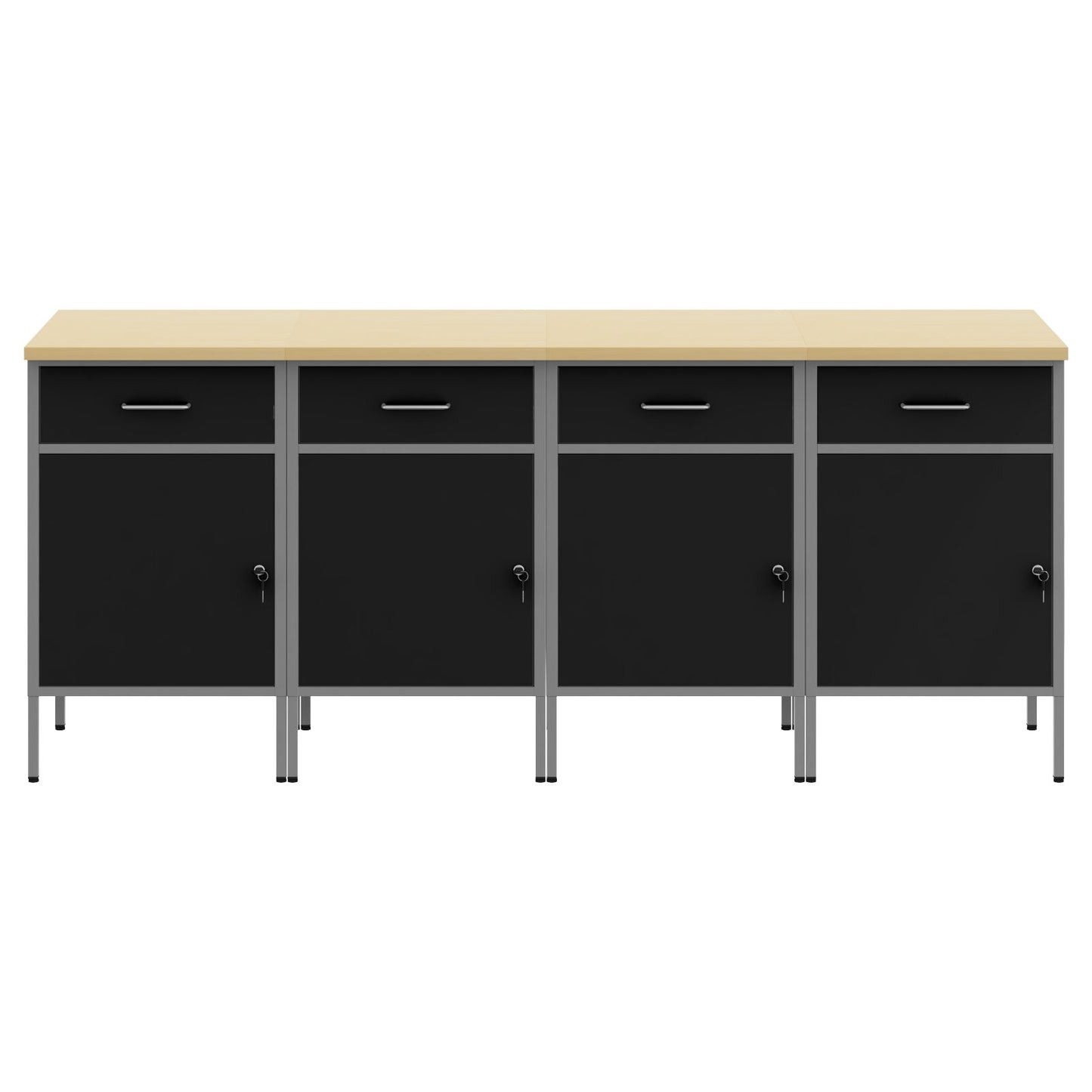 Werktafel 4 Stuks En Grijs Ge-Engineerd Hout En Staal 4x (84 cm) Zwart 4x kast