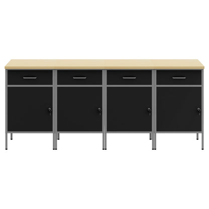 Werktafel 4 Stuks En Grijs Ge-Engineerd Hout En Staal 4x (84 cm) Zwart 4x kast