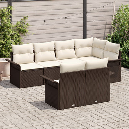 7 Delige Tuin Sofa Set Met Kussens Bruin Poly Rattan