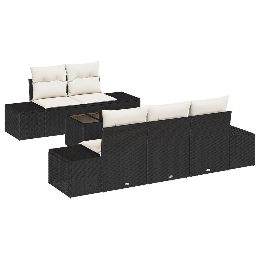 6-Delige Tuin Sofa Set Met Kussens Zwart Poly Riet