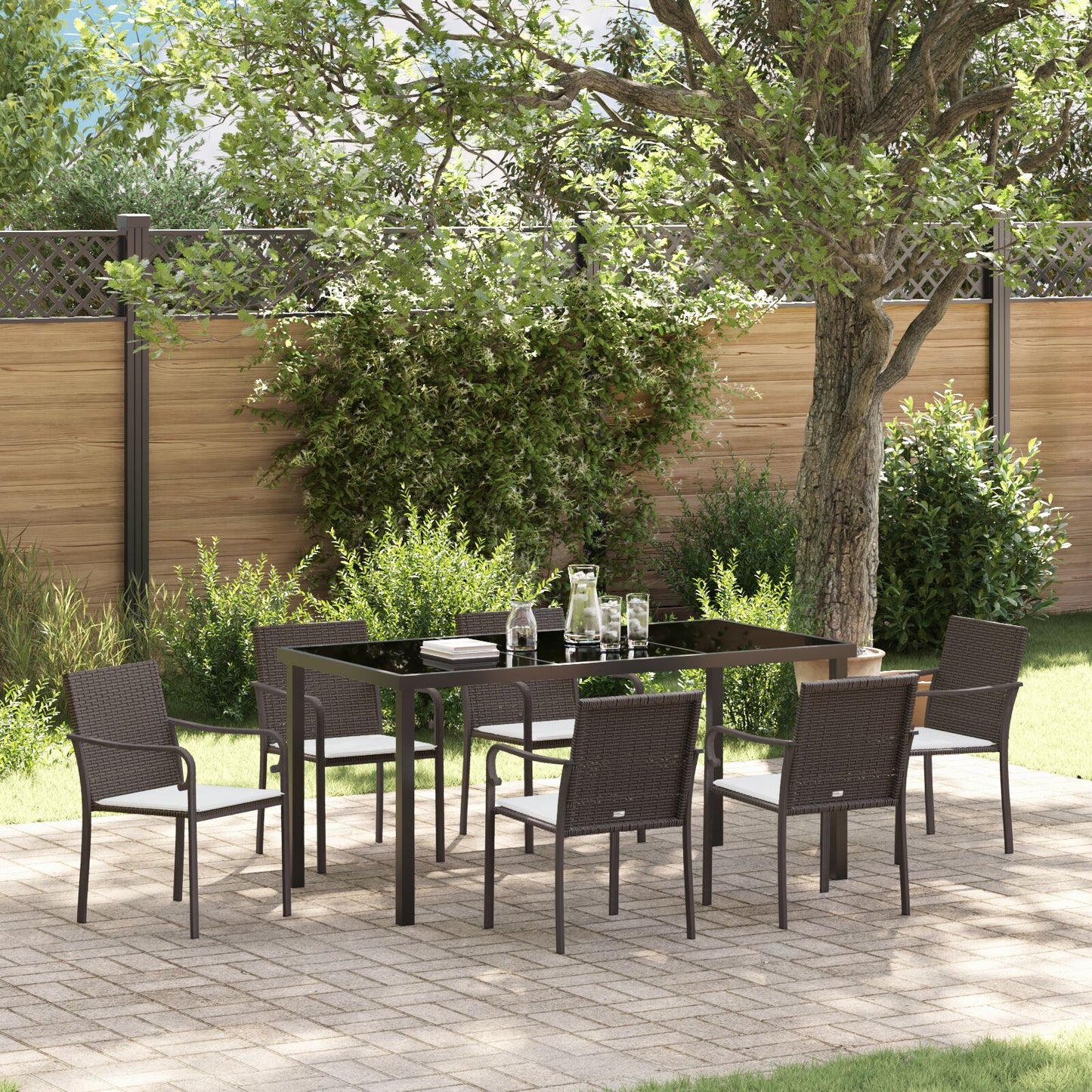 7 Delige Tuinset Met Kussens Poly Rattan 6-Persoons Bruin 160 cm