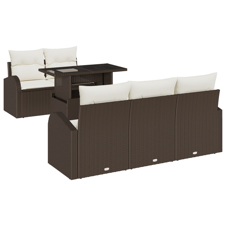 6-Delige Tuinbank Set Met Kussens Bruin Poly Rattan