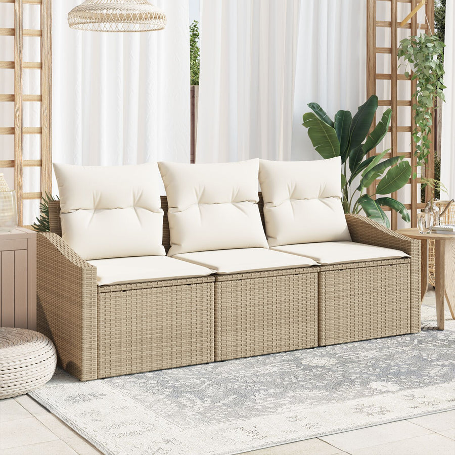 3 Delige Tuin Sofa Set Met Kussens Beige Poly Rattan