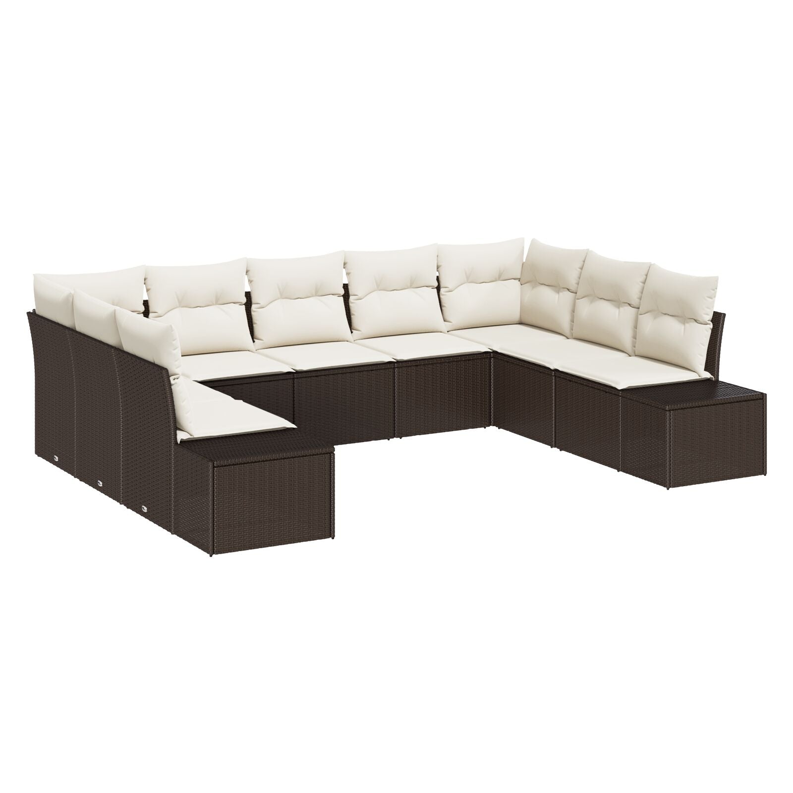 Tuin Sofa Set Set Van 9 Rattan, Polyester Bruin en crème zonder tafel