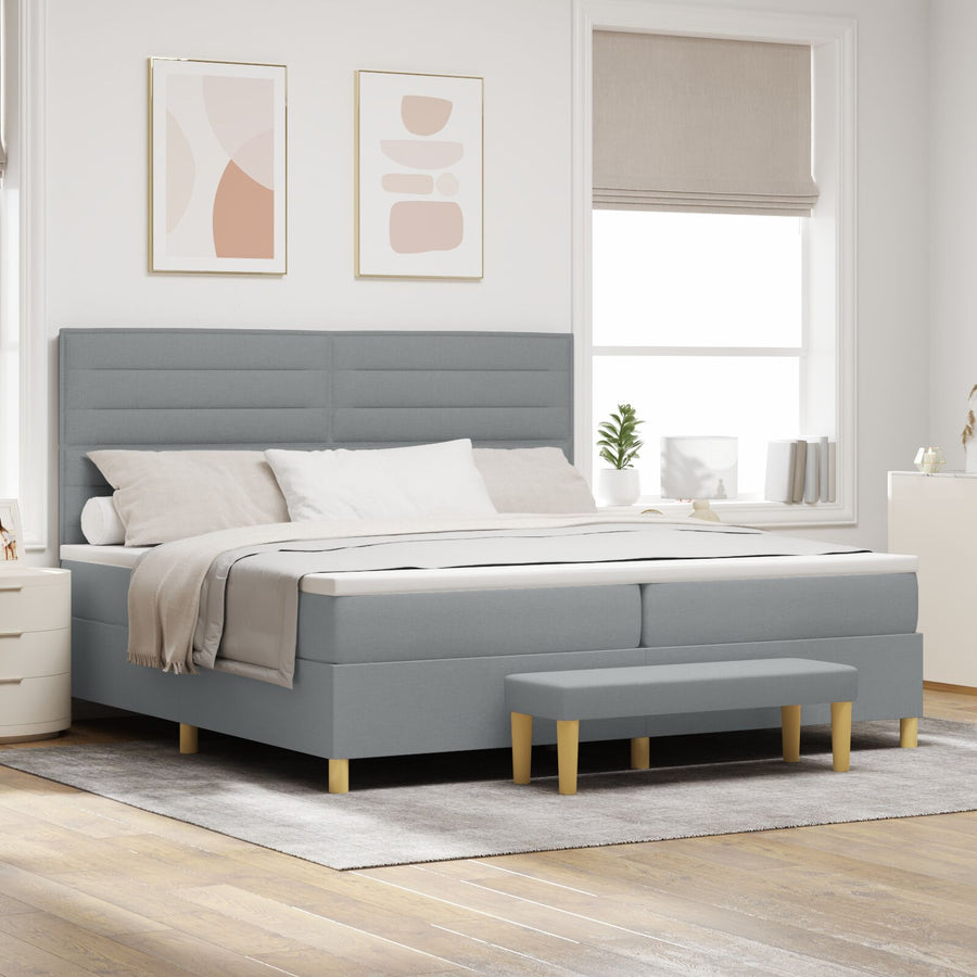 Boxspringbed Met Matras & Bank Stof Lichtgrijs 200 x 200 cm Lijnen ontwerp
