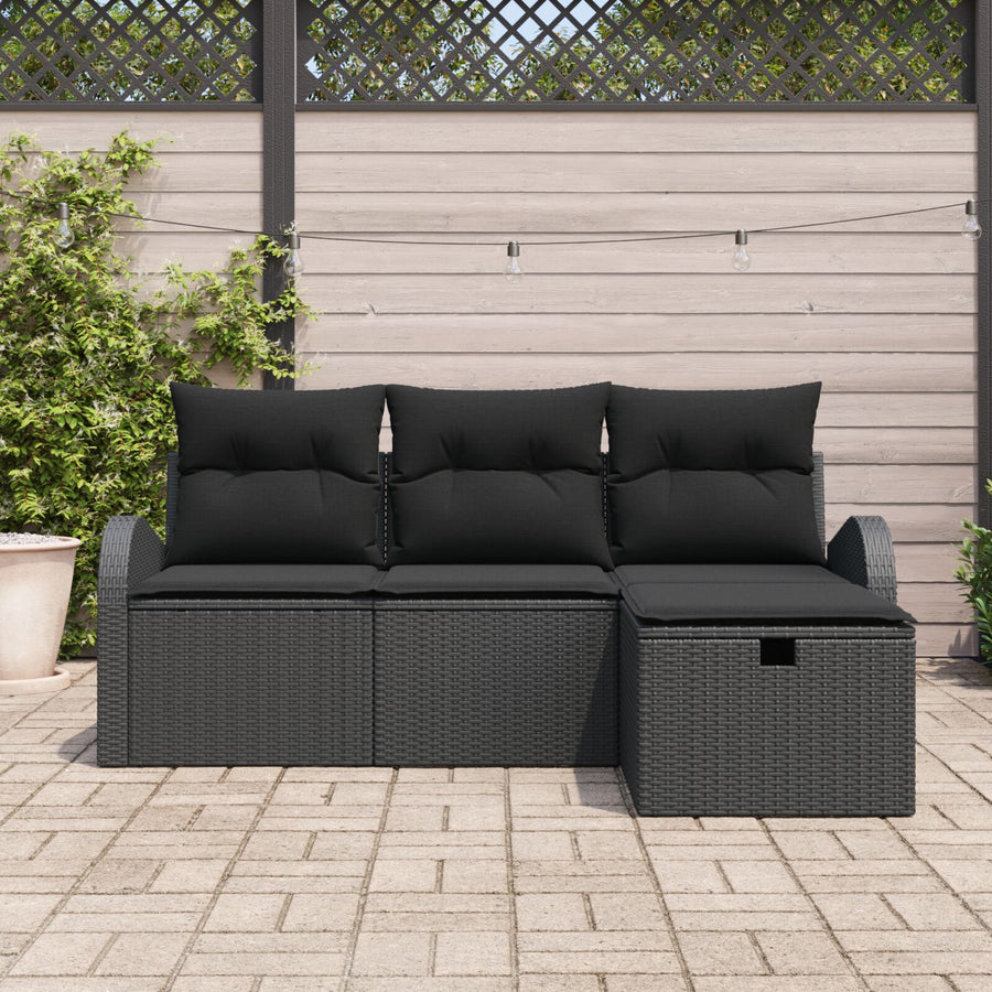 4 Delige Tuin Sofa Set Met Kussens Zwart Poly Rattan