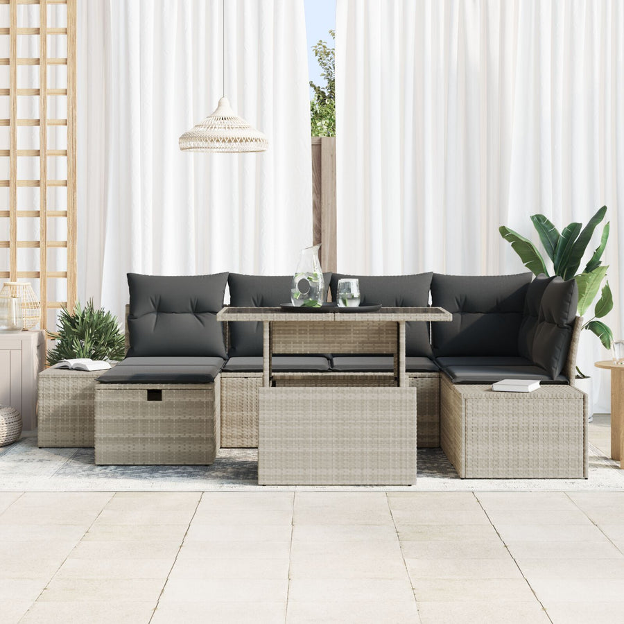 7-Delige Tuin Sofa Set Met Kussens Licht Grijs Poly Rattan Wit