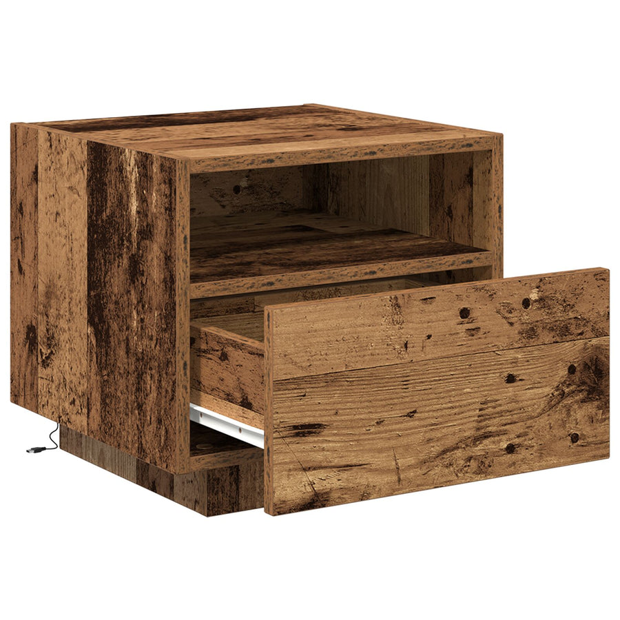 Nachtkastjes Met Led-Lampen 2 Stuks Oude Hout 40X39X37 Cm Oud hout