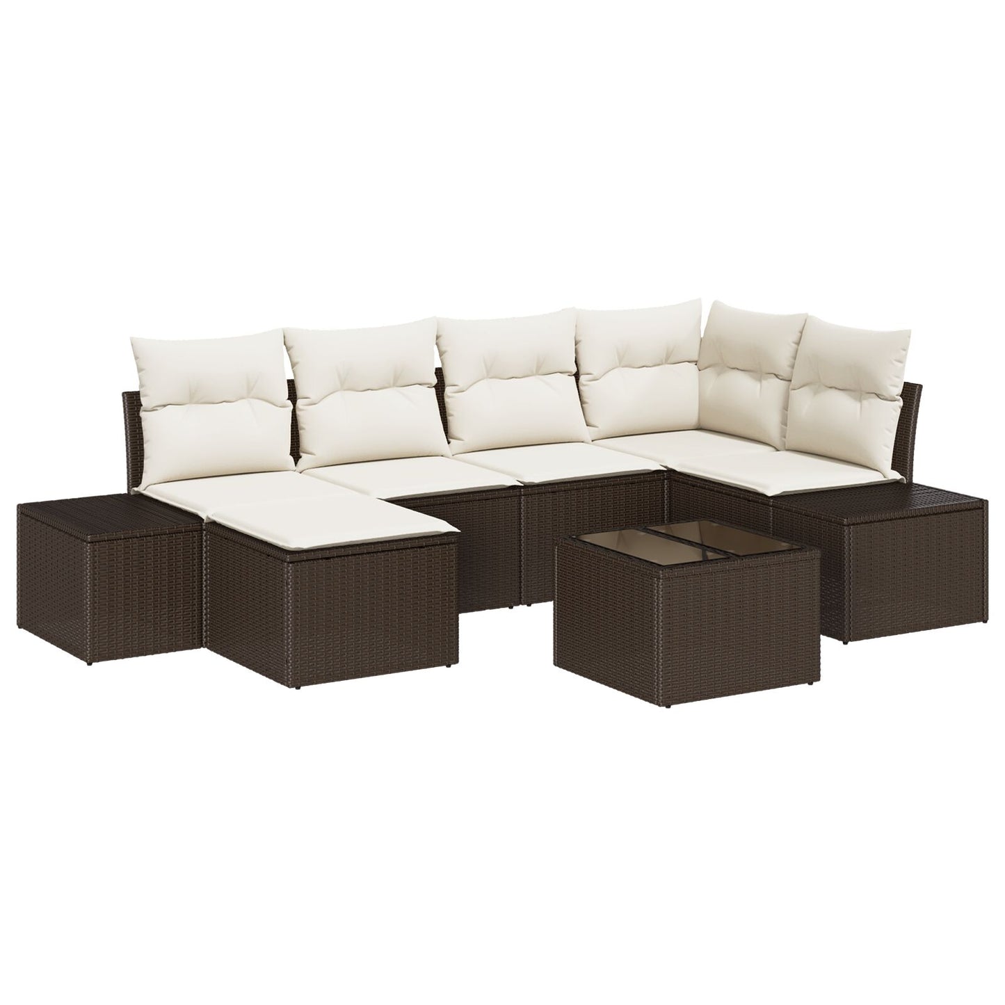 Tuin Sofa Set Set Van 7 Bruin En Crème Rattan En Stof
