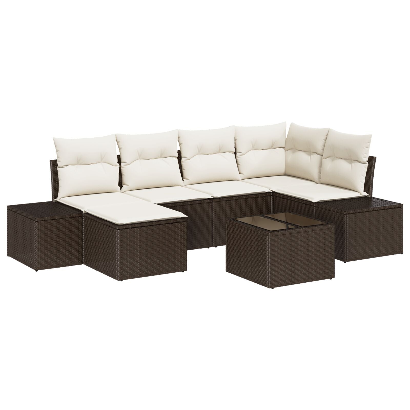 Tuin Sofa Set Set Van 7 Bruin En Crème Rattan En Stof