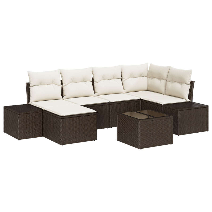 Tuin Sofa Set Set Van 7 Bruin En Crème Rattan En Stof
