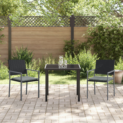 3-Persoons Tuin Eetset Met Kussens Zwart Poly Rattan
