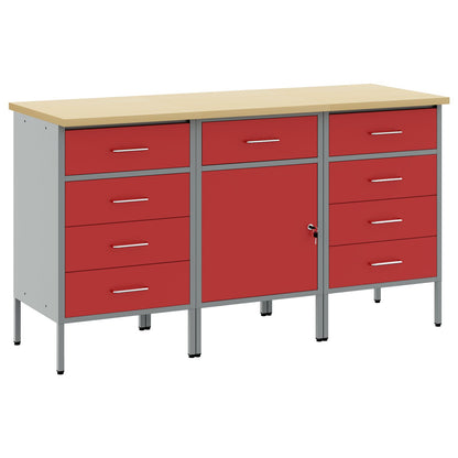 3-Delige Werkcabinet Set En Grijs Van Geëngineerd Hout En Staal 3x (84/85/85 cm) Rood 3x cabinet
