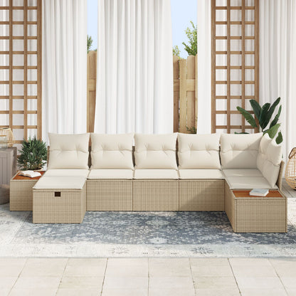 7-Delige Tuinbank Set Met Kussens Beige Poly Rattan