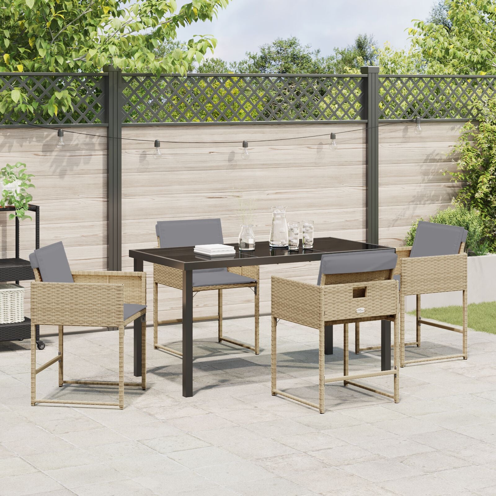 5-Delige Tuin Eettafelset Met Kussens Beige Poly Riet