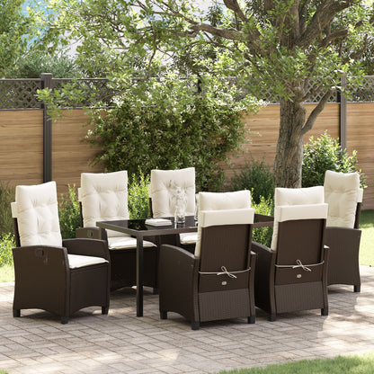 7-Persoons Tuinset Met Kussens Bruin Poly Rattan