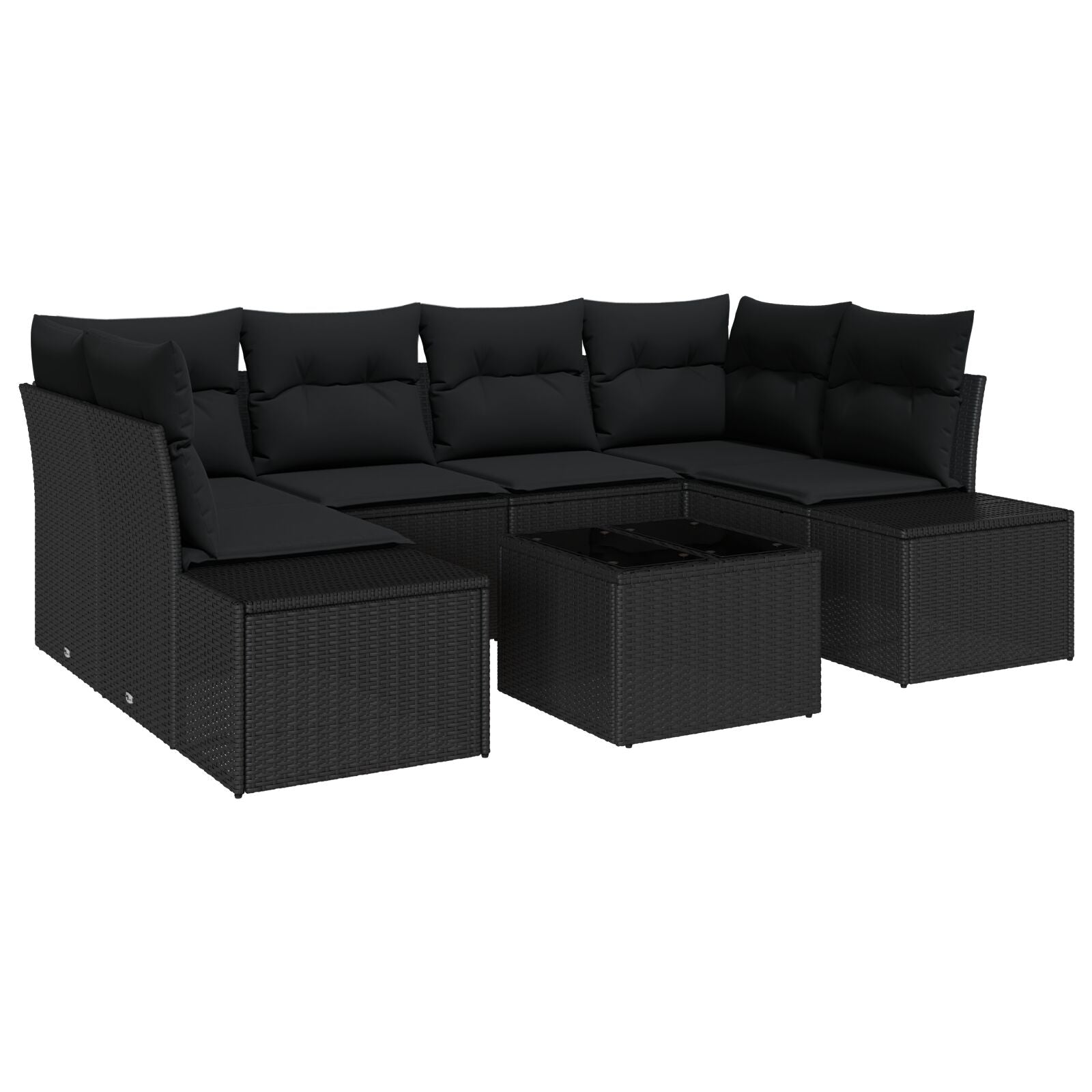 7-Delige Tuin Sofa Set Met Kussens Zwart Poly Rattan