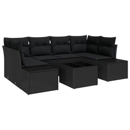 7-Delige Tuin Sofa Set Met Kussens Zwart Poly Rattan