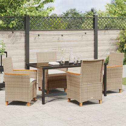 5-Delige Tuin Eetset Met Kussens Beige Poly Rattan