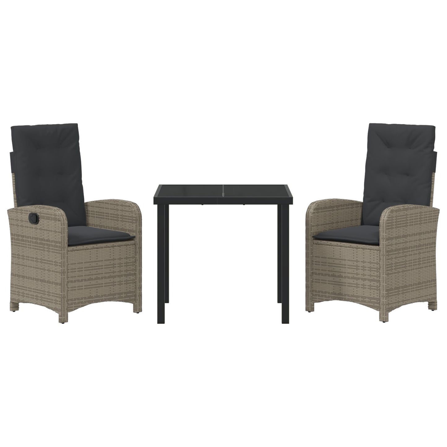 3-Delige Tuin Eetset Met Kussens Grijs Poly Rattan