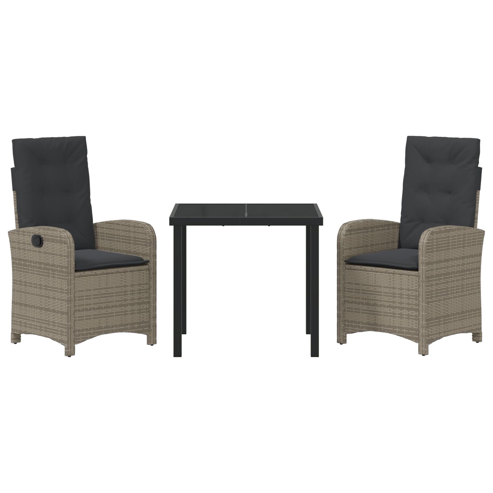 3-Delige Tuin Eetset Met Kussens Grijs Poly Rattan
