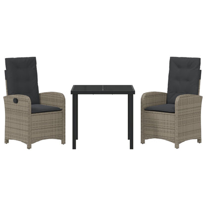 3-Delige Tuin Eetset Met Kussens Grijs Poly Rattan