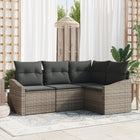 Loungebank set poly rattan grijs 4-delig