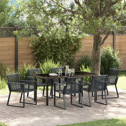7-Stuks Tuin Eetset Zwart Poly Rattan