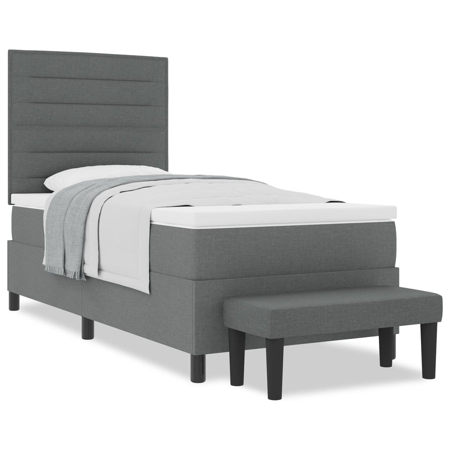 Boxspringbed Met Matras & Bank Stof Donkergrijs 100 x 200 cm Lijnen ontwerp