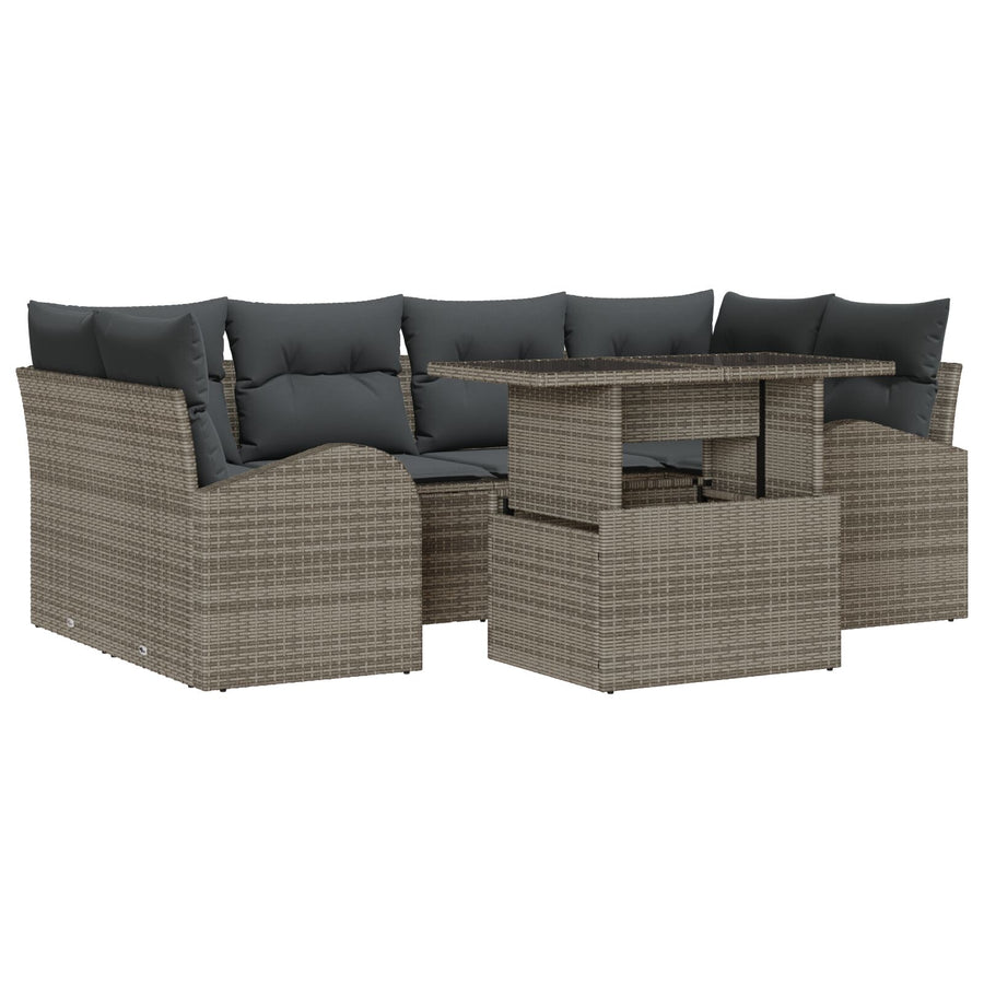 7-Delige Tuin Sofa Set Met Kussens Grijs Poly Riet