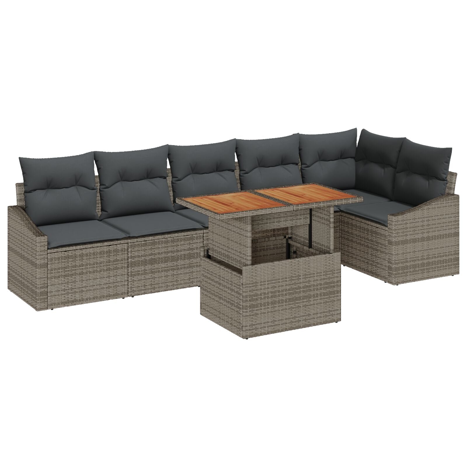 7-Persoons Tuin Eetset Met Kussens Grijs Poly Rattan Acacia